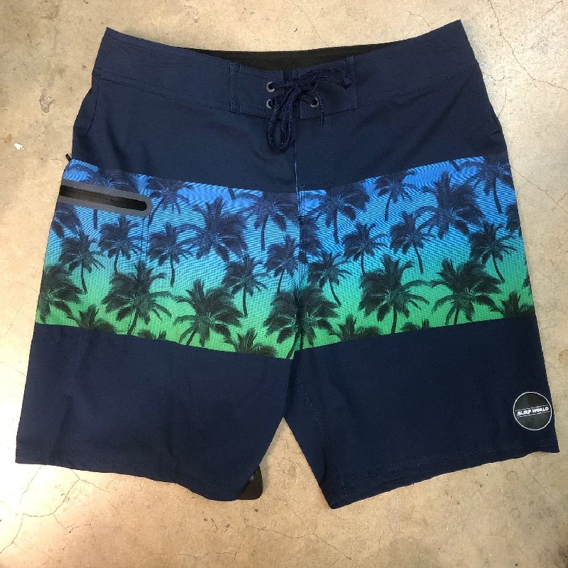 surfboards for maximum power in waves-Surf World Wedge Palm 4 Way Stretch Boardshorts - Navy