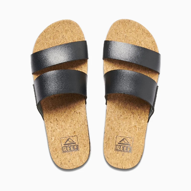 eco-friendly surfboards-Reef Cushion Vista Hi Women's Sandals - Black/Tan