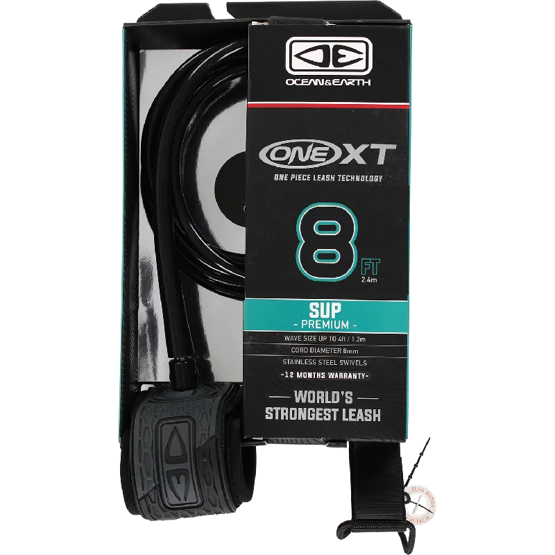 surfboards with wide noses for better balance-O&E Ocean & Earth One XT Sup Leash 8' Black/Grey