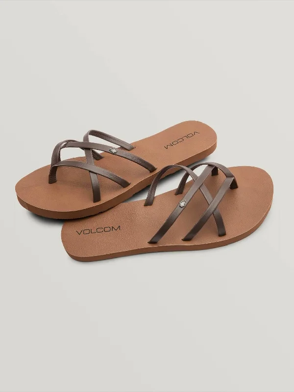 surfboards with maximum stability-Volcom New School II Womens Sandals - Black / Brown / White