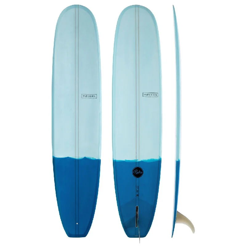 all-weather surfboards for year-round use-Modern Longboard - Retro 9'6 PU Two Tone Blue