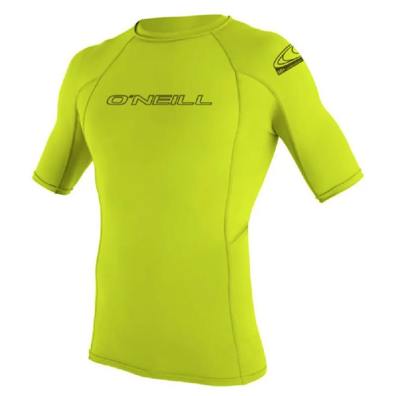 surfboards for deep bottom turns-Mens Rashies O'Neill Skins Short Sleeve Crew Rash LIME