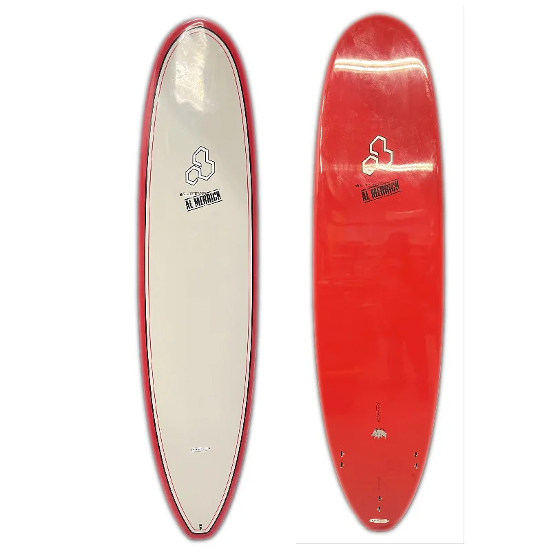 surfboards with wide tails for power-Used Al Merrick 7'2" Waterhog (Red/ White)