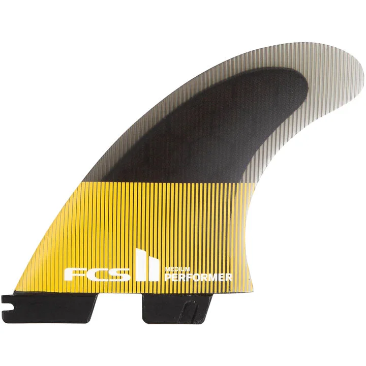 surfboards for better carving control-FCS II Performer PC Tri Fin Set Mango/Black