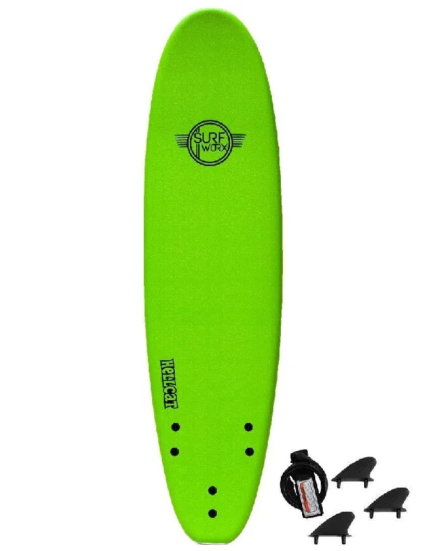 performance surfboards for tricks-Surfworx Hellcat Mini Mal soft surfboard 7ft 0 - Apple Green