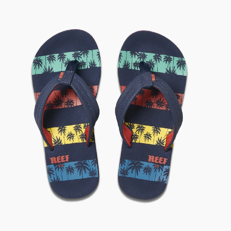 surfboards for quick paddling-Reef Little Ahi Boys Sandals - Navy Palm Stripe