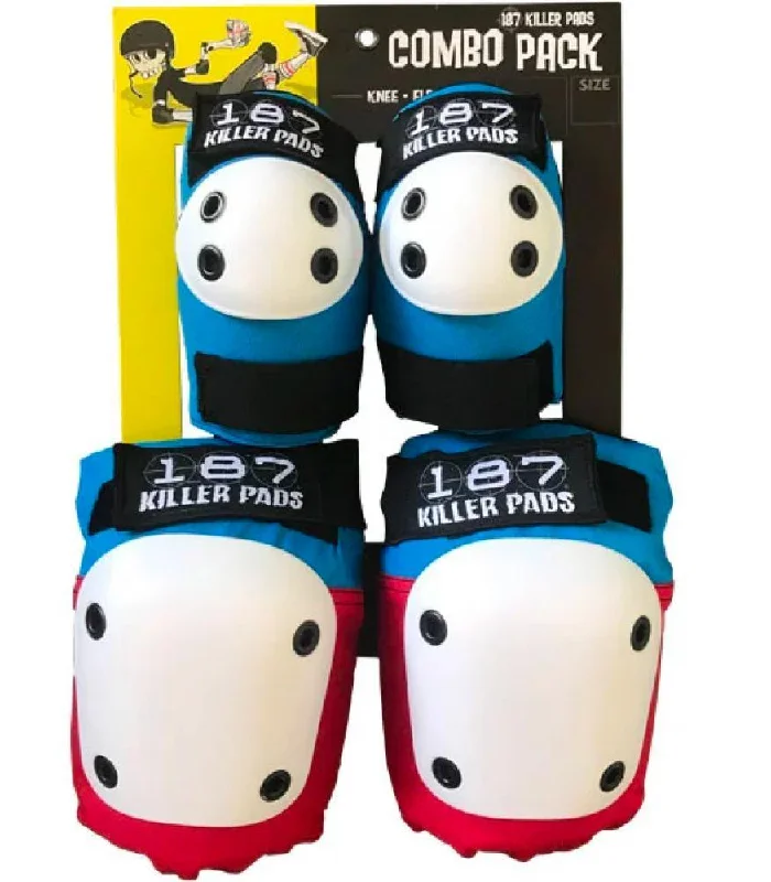 surfboards with a stable ride-187 Killer Pads Adult Combo Skate Pad Pack Knee & Elbow Red/Blue