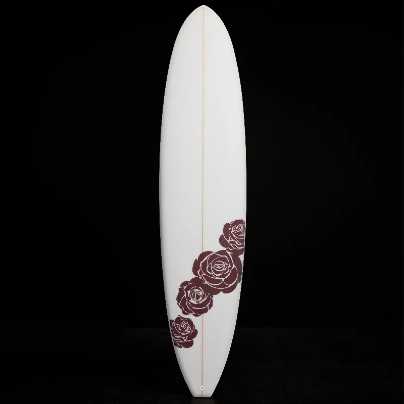 surfboards for heavy swells-Grateful Dead Longboard 7'10" - Matte White w/ Roses