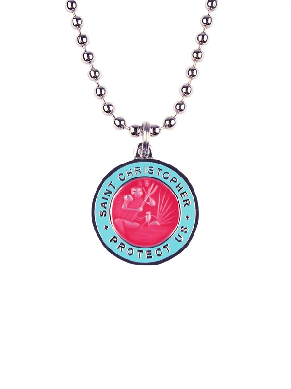 surfboards for maximum power in waves-St. Christopher Necklace  - Hot Pink / Baby Blue