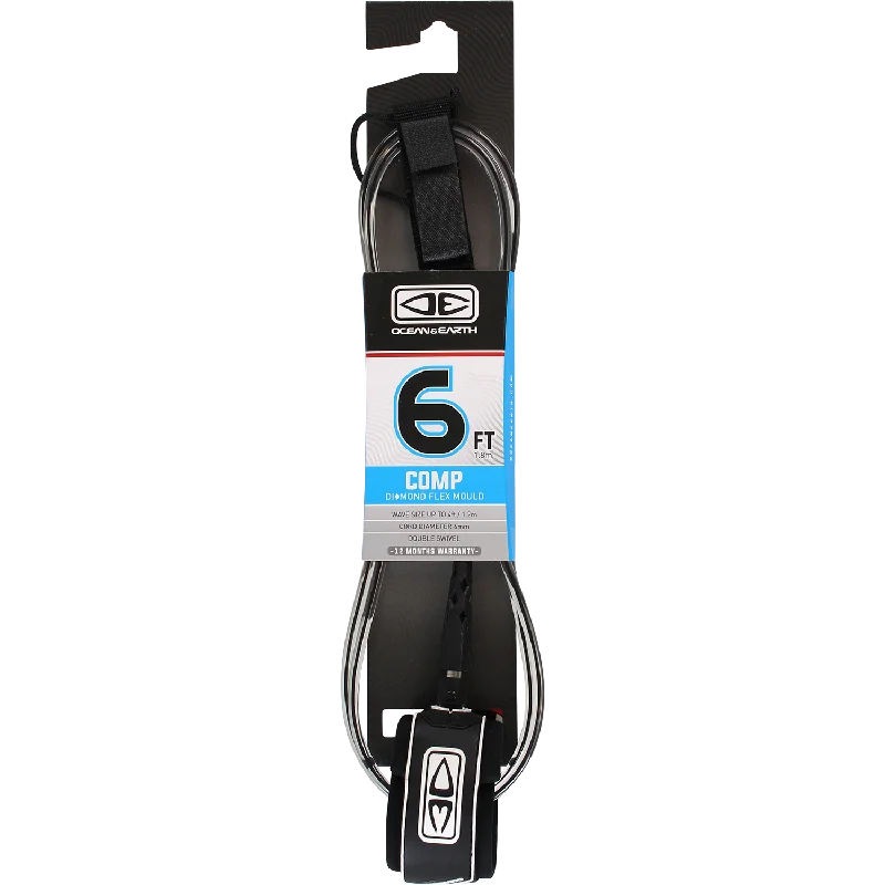 surfboards for handling choppy water-O&E Ocean & Earth Moulded Comp Leash 6' Black