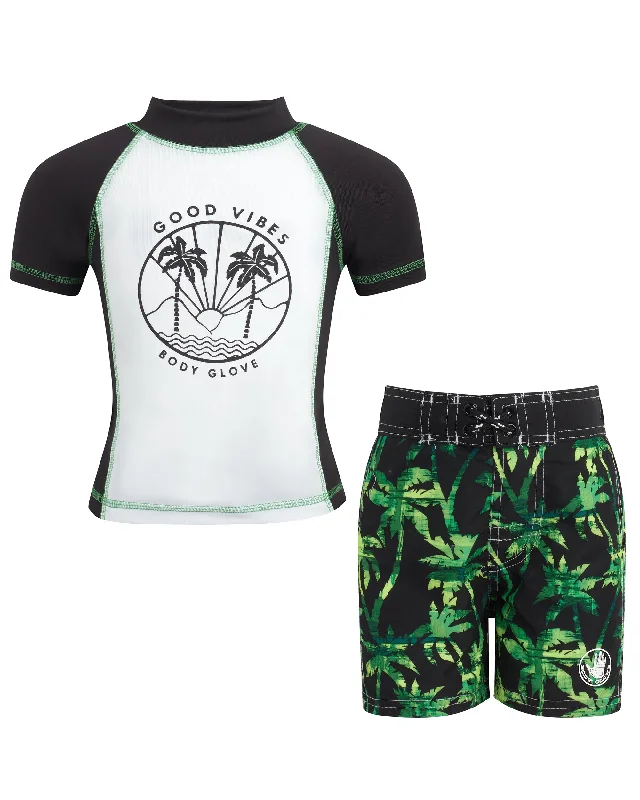 surfboards with high buoyancy for easy paddling-Toddler Boys' Rash Guard & Swim Shorts Set - Green Palm