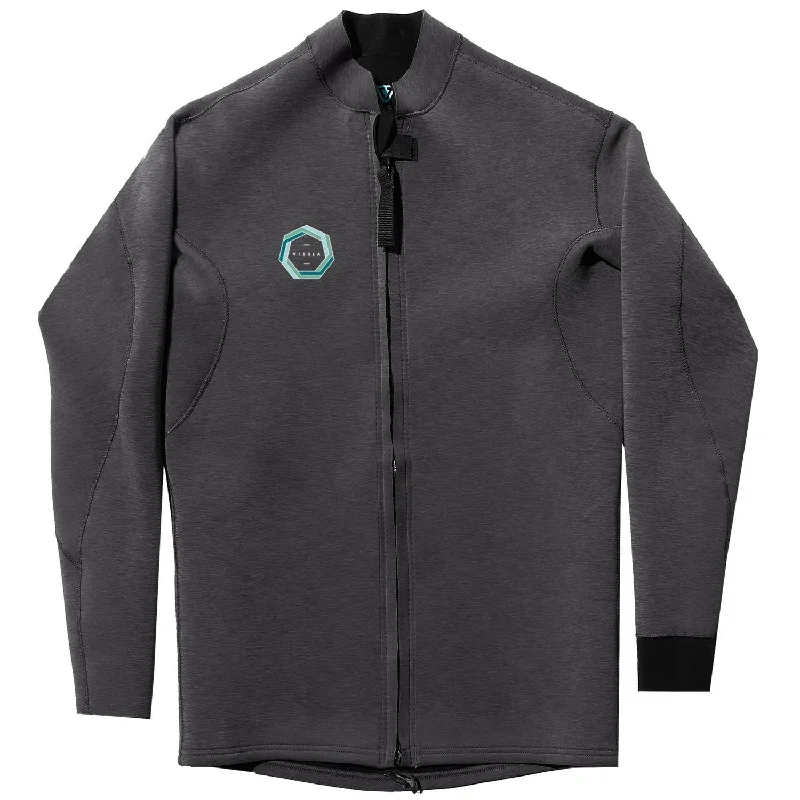 surfboards with improved wave entry-2mm Mens Vissla Drainer Front Zip Jacket - BLH - Black Heather