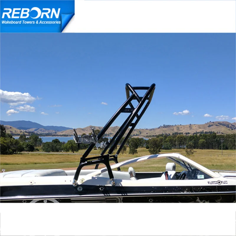 surfboards for efficient wave riding-Reborn Launchx Aluminium Boat Wakeboard Tower Black Coated - Surfing